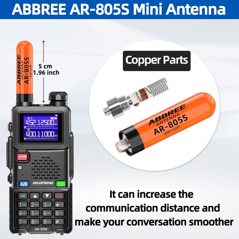 ABBREE Ham Radio Antenna Dual Band VHF/UHF 144/430Mhz 1.96inch Mini Short AR-805S SMA- Female Long Range Stubby Antenna for Baofeng UV-5R Mini 5RM BF-F8HP PRO,K5 Plus,DM32,UV32,AR-152,2Pack - Image 2